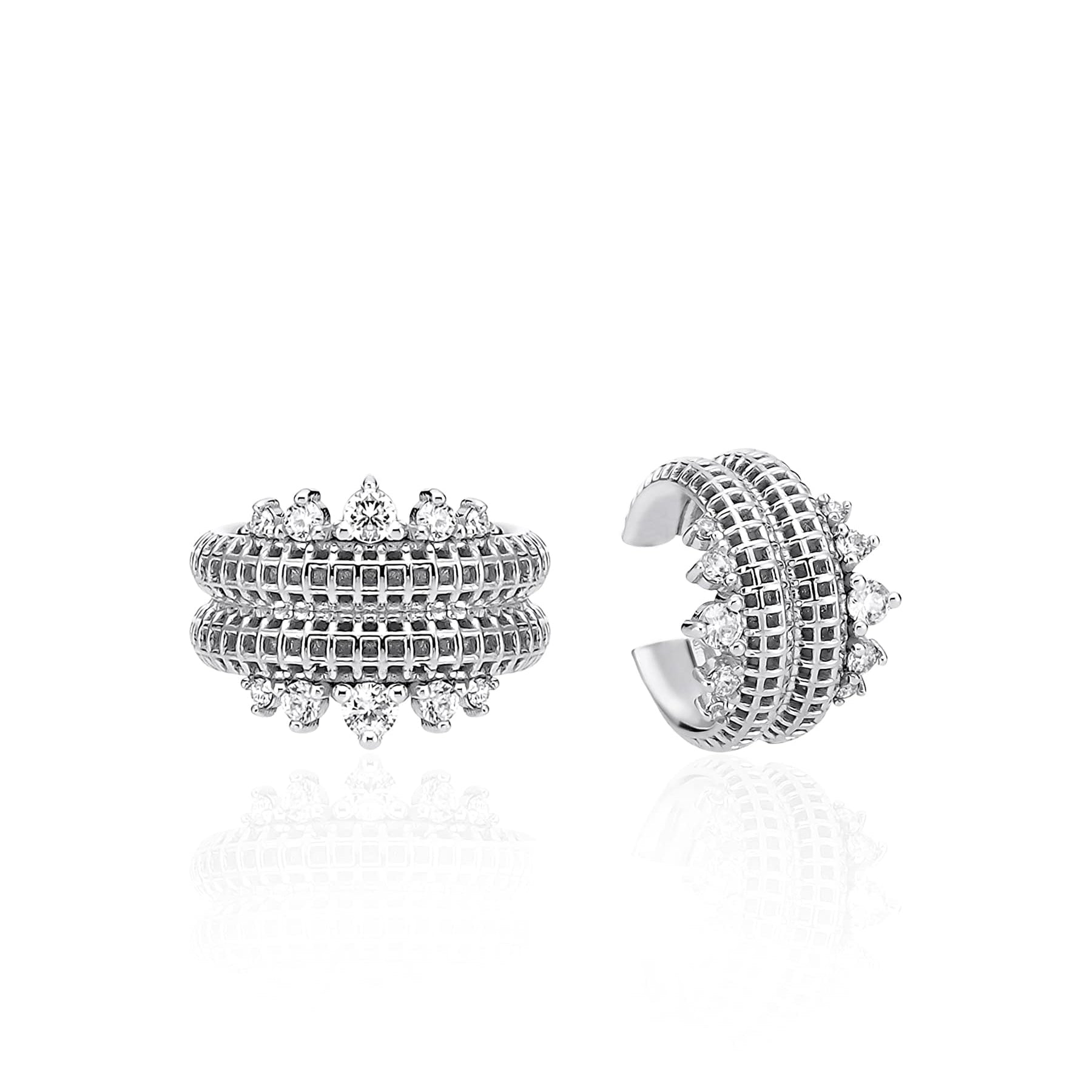 Double Princess Semita ear cuff taşlı – 925 ayar gümüş rodyum kaplama deliksiz kıkırdak küpesi