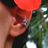 Erchie ear cuff stil çekimi – minimal görünüm, 925 gümüş rodyum kaplama taşlı ear cuff