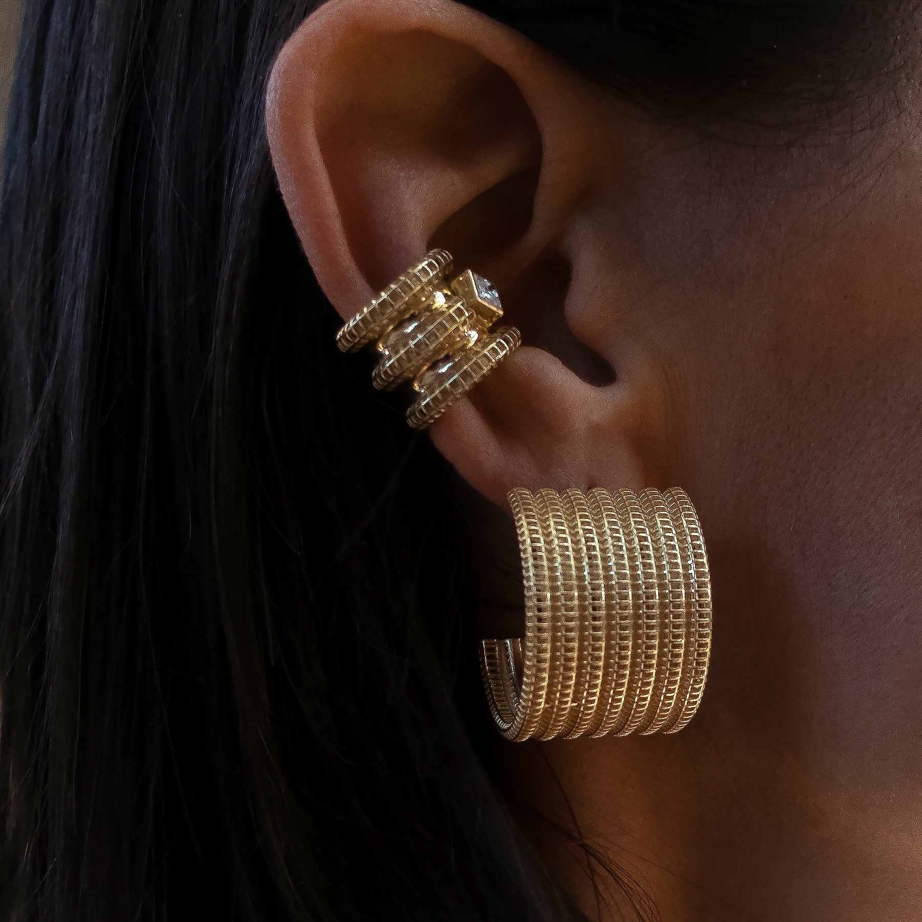 Erchie ear cuff kulakta – beyaz zirkon taşlı, deliksiz ve ayarlanabilir