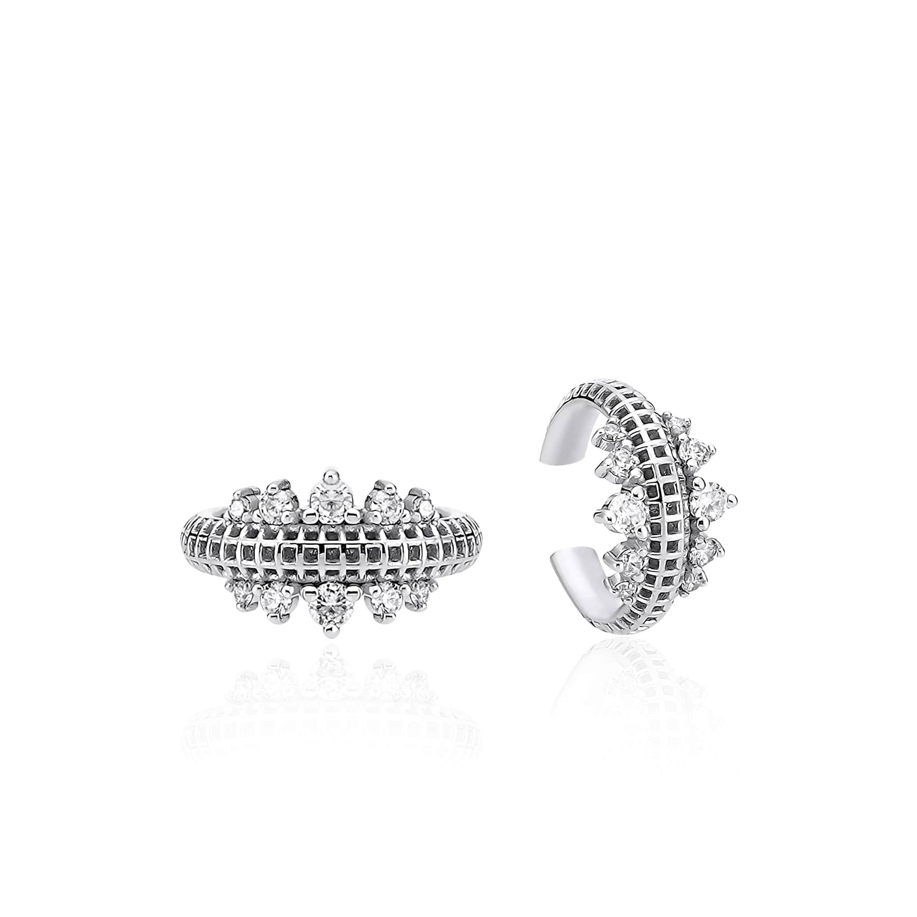 Two Sided Semita ear cuff – 925 gümüş rodyum kaplama, iki sır taşlı deliksiz kıkırdak küpesi, 15 mm