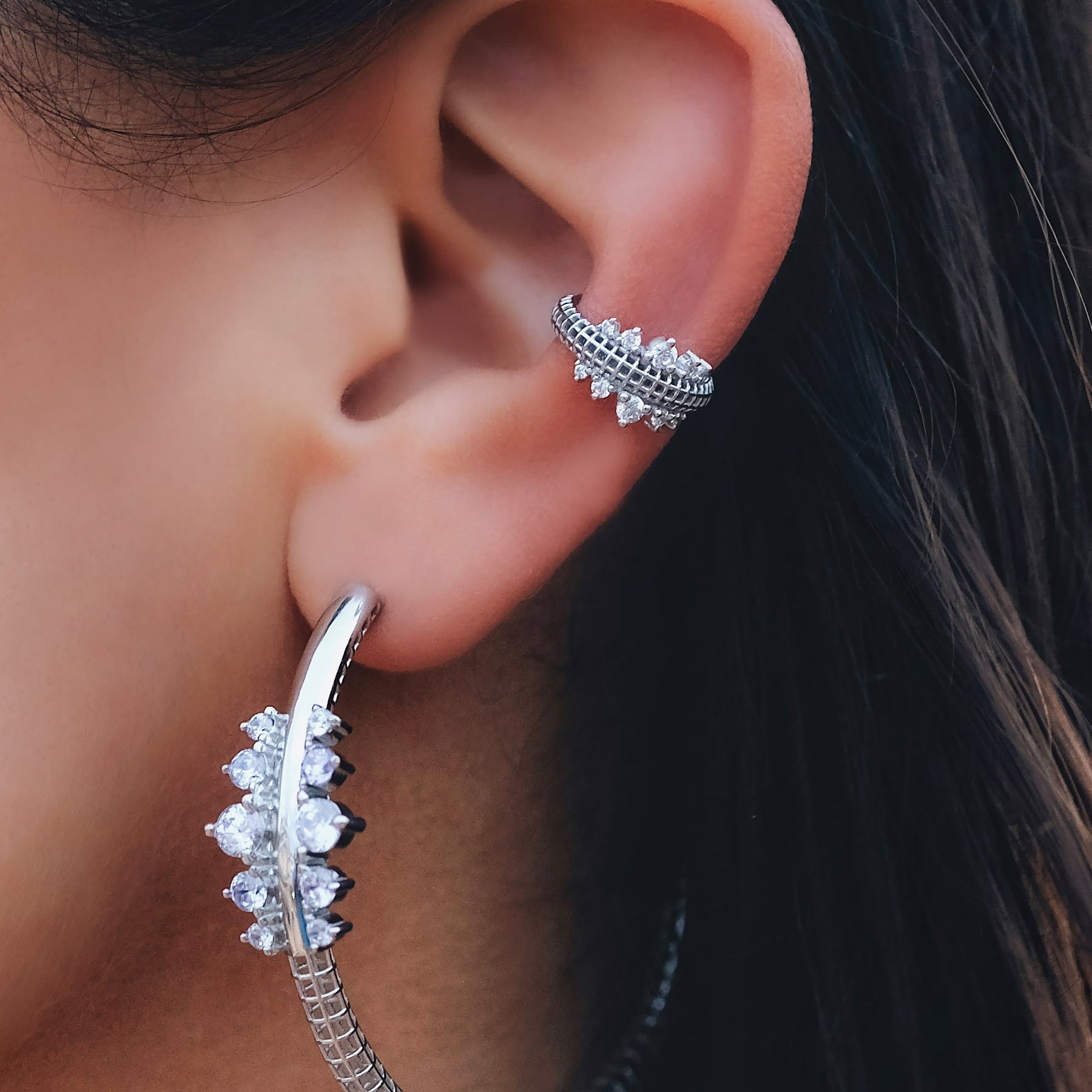 Two Sided Semita ear cuff kulakta – taşlı, deliksiz ve ayarlanabilir