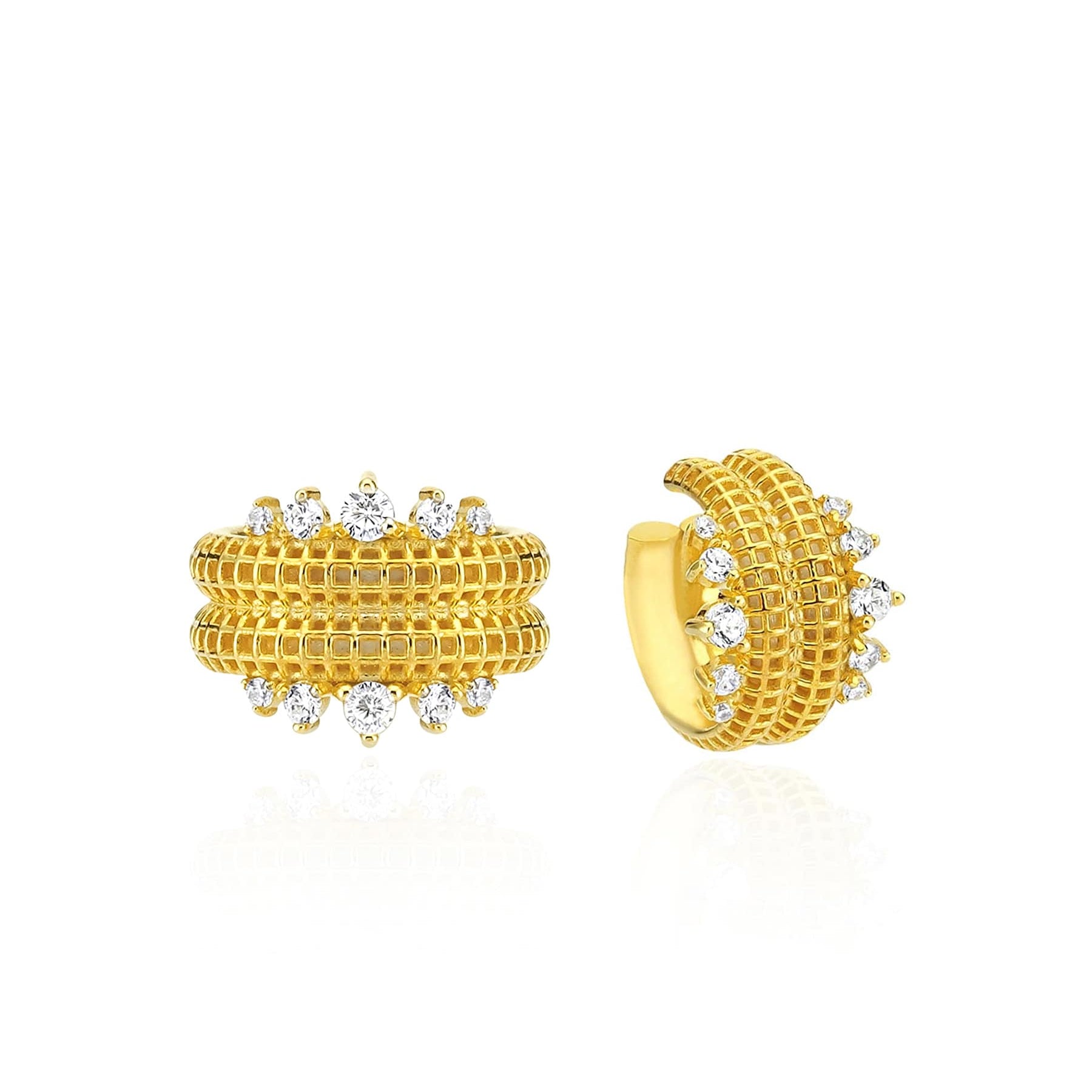 Double Princess Semita ear cuff taşlı – 925 gümüş 14K mikro altın kaplama deliksiz kıkırdak küpesi