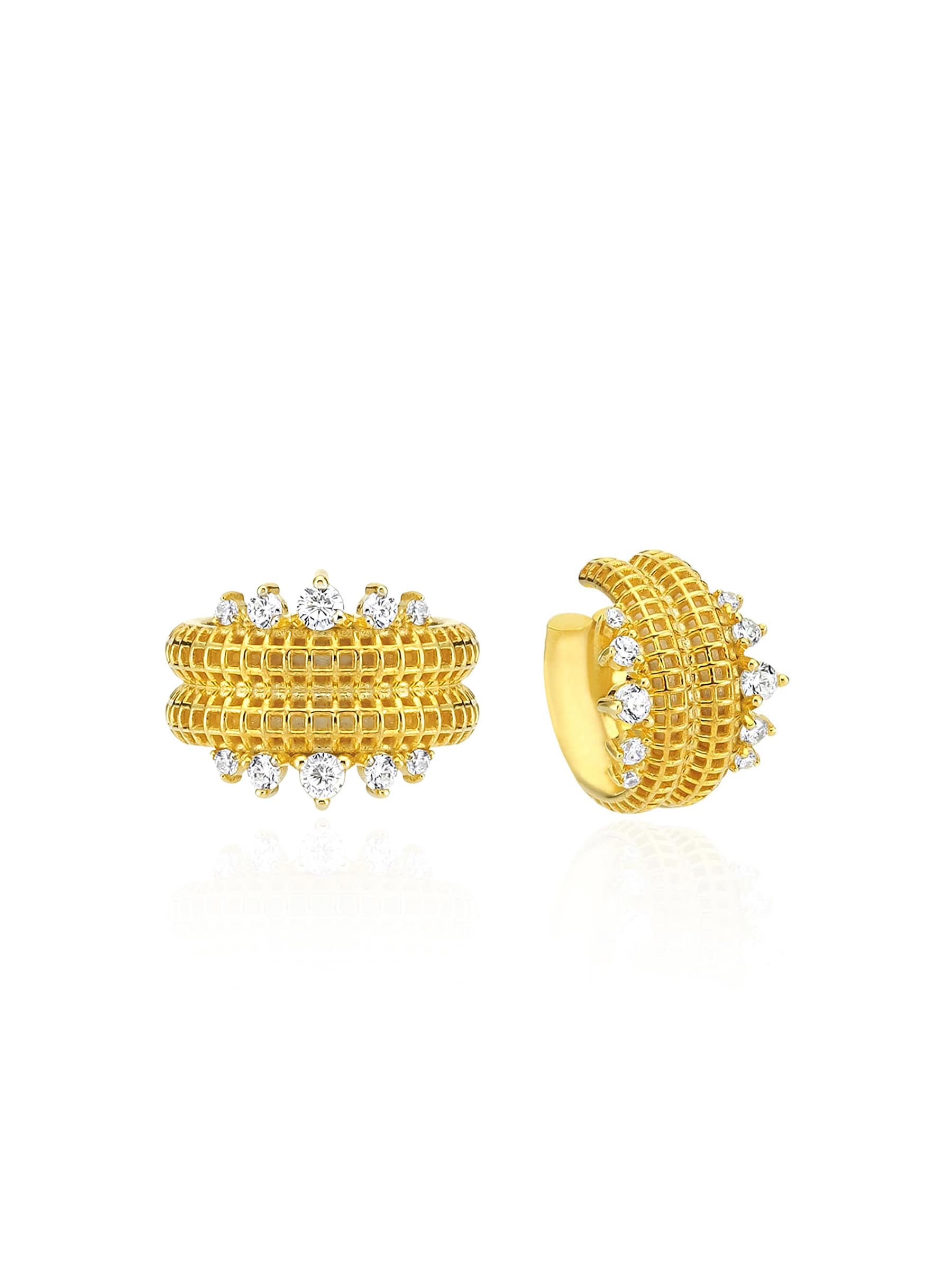 Double Princess Semita ear cuff taşlı – 925 gümüş 14K mikro altın kaplama deliksiz kıkırdak küpesi
