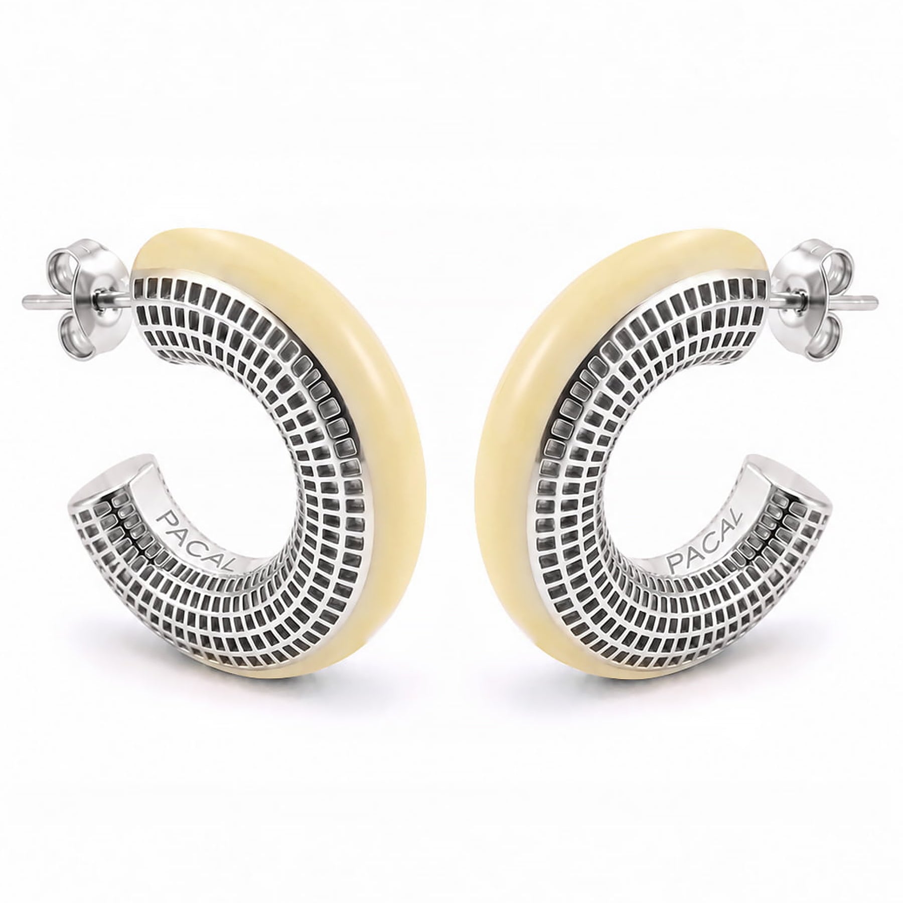 Hola Aura earrings – butter yellow enamel hoops in rhodium-plated 925 sterling silver