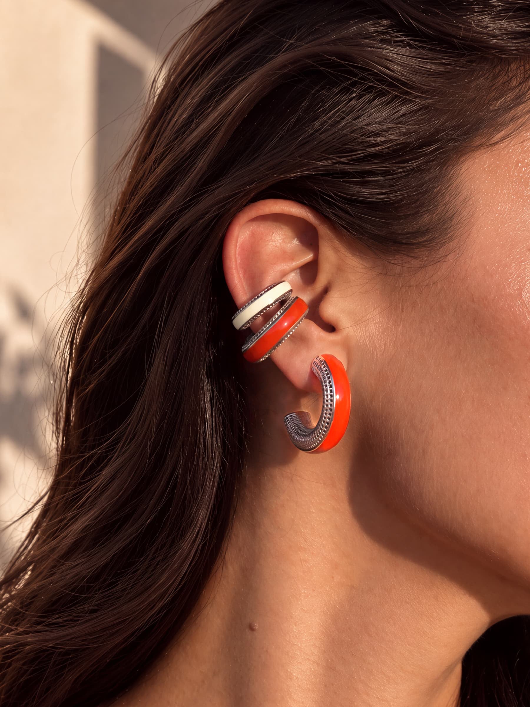 Ignite Pulse earring styled with Ignite Pulse and Hola Aura ear cuffs