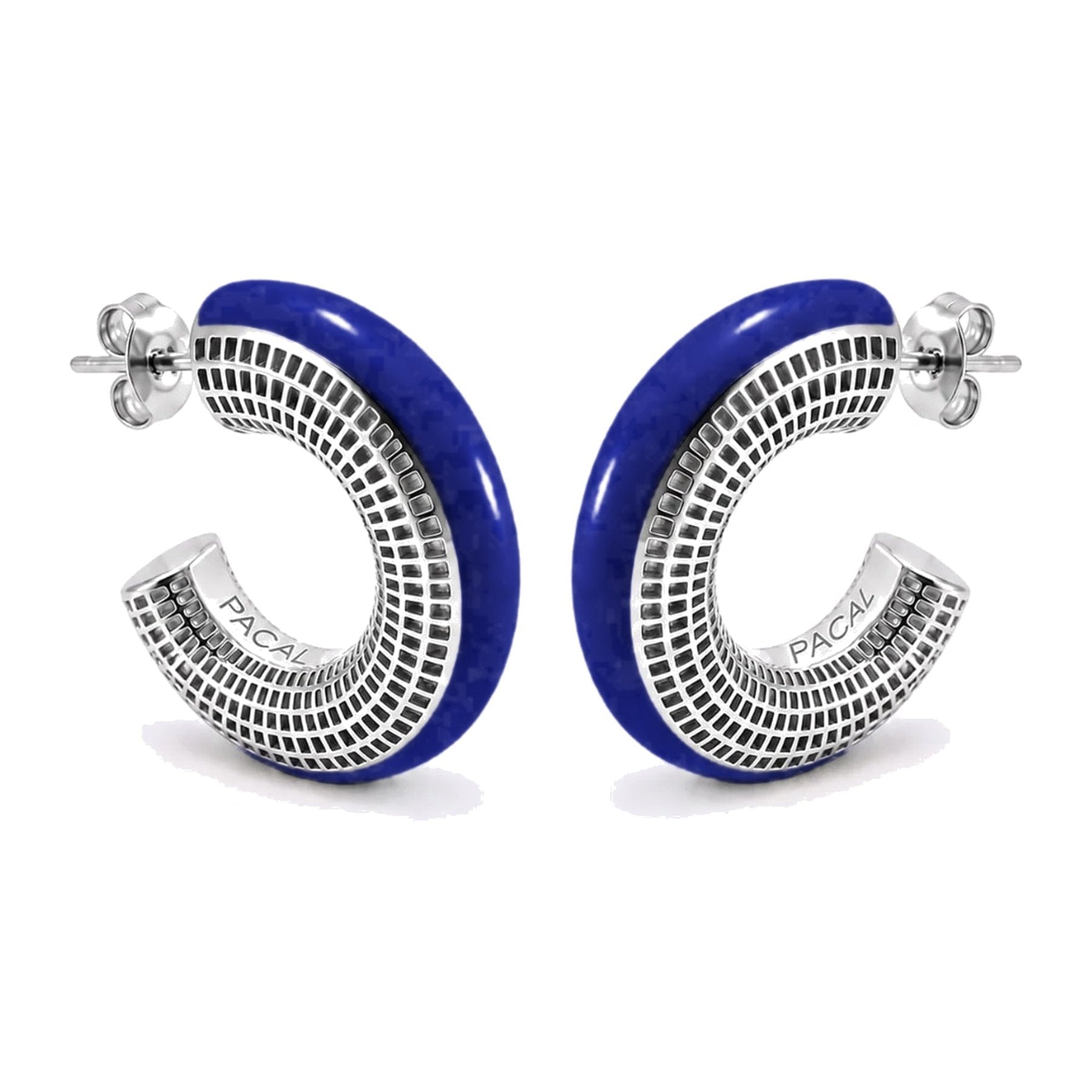 Midnight Muse earrings – navy blue enamel, rhodium-plated 925 sterling silver hoop earrings