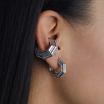 Octavia Ear Cuff and Octavia Earrings worn together, rhodium-plated 925 sterling silver