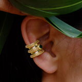 14 Carat Gold Plated Silver Green Stone Ear Cuff - Capri