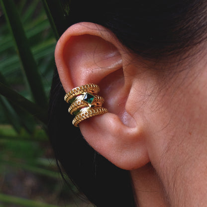 14 Ayar Altın Kaplama Gümüş Yeşil Taşlı Ear Cuff - Capri
