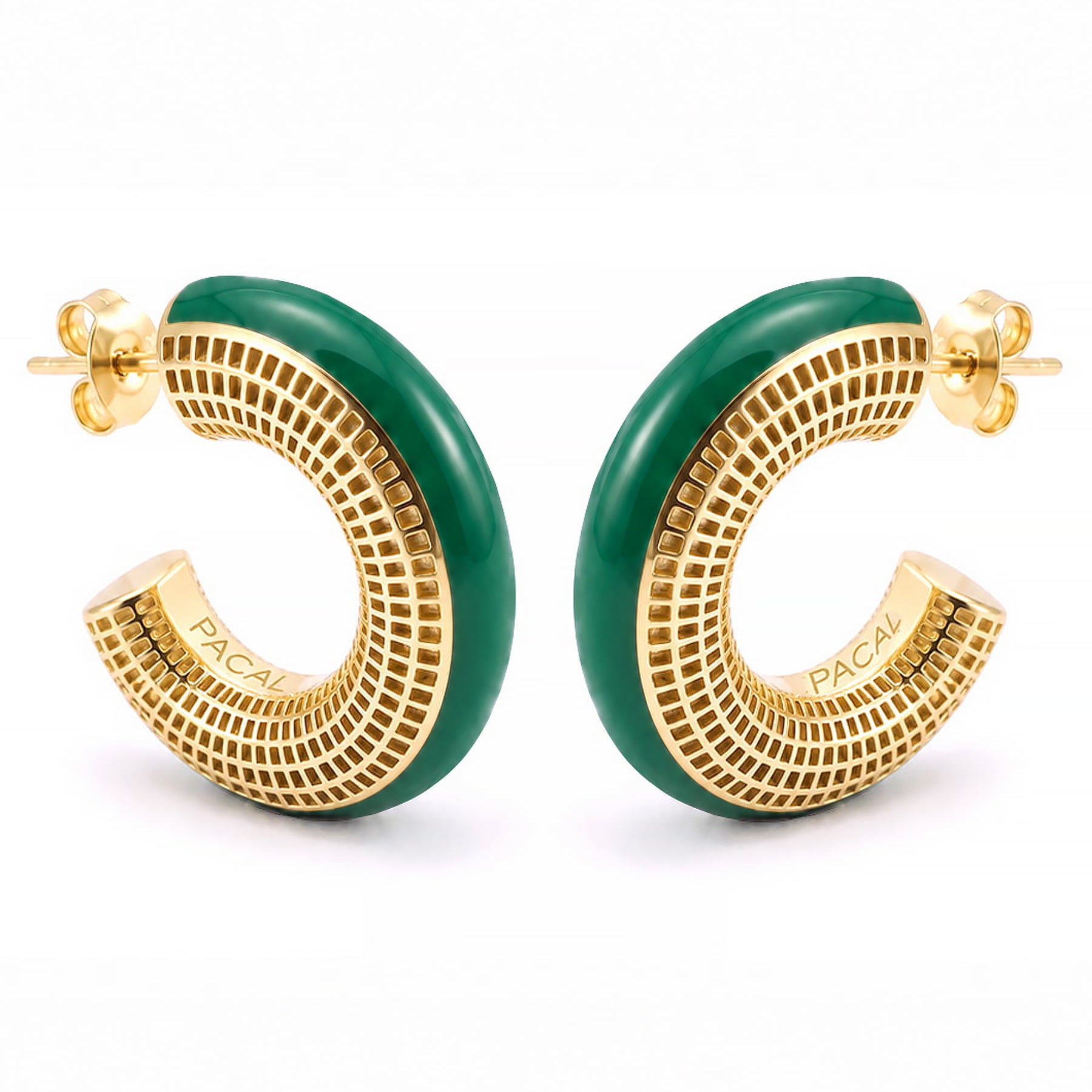 Verdant Poise earrings – green enamel hoops in 14K gold-plated 925 sterling silver